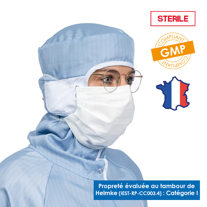Masque cleanroom stérile à élastiques transversaux ISO AIR