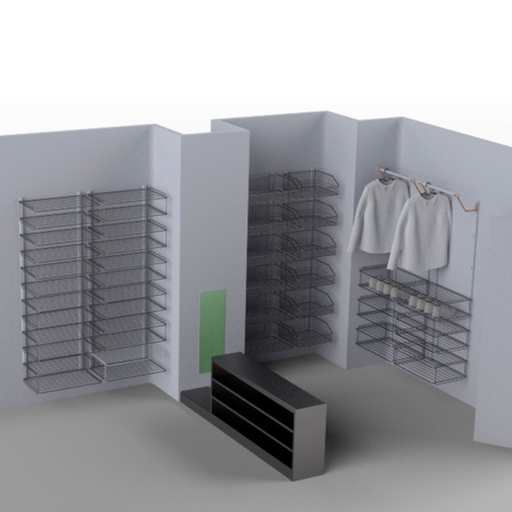 [WEB-RAYONNAGE] Rangement avec panier fil et banc inox