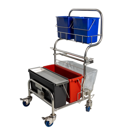 [WEB-CTC2942U2B] HANDS FREE Stainless Steel Trolley with 2 Polypropylene Buckets