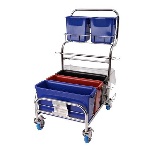 [WEB-CTC2942U3B] Chariot en inox HANDS FREE avec 3 seaux polypropylène